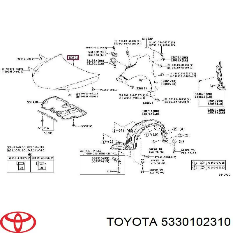 5330102310 Toyota Maska silnika