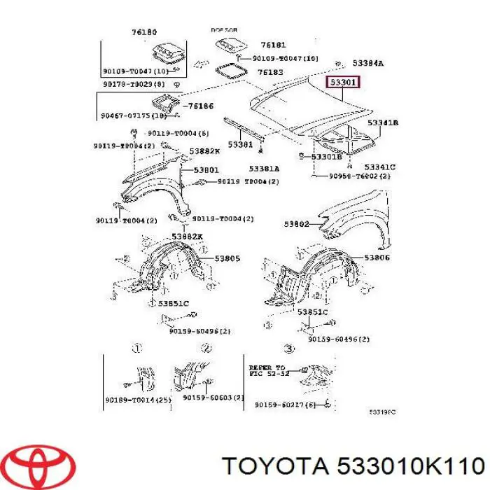 Maska silnika Toyota 533010K111 cena, od 190,66 USD