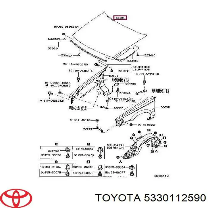 Maska silnika Toyota 5330112590 cena, od 211,59 USD