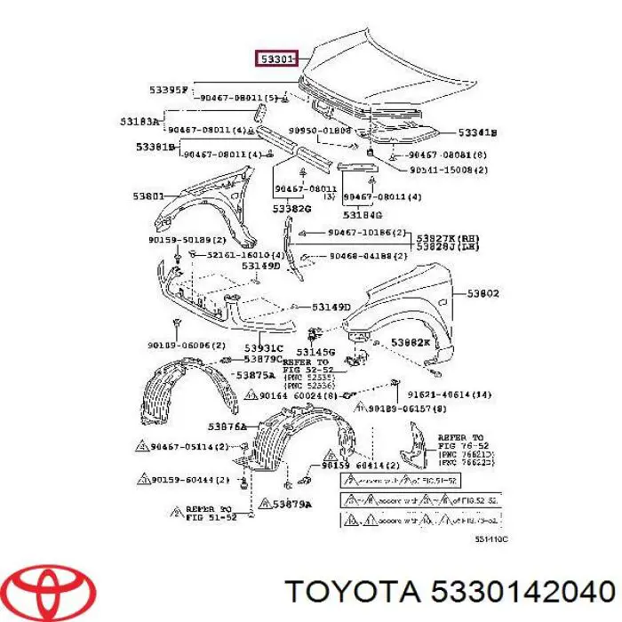 Maska silnika Toyota 5330142040 cena, od 278,97 USD
