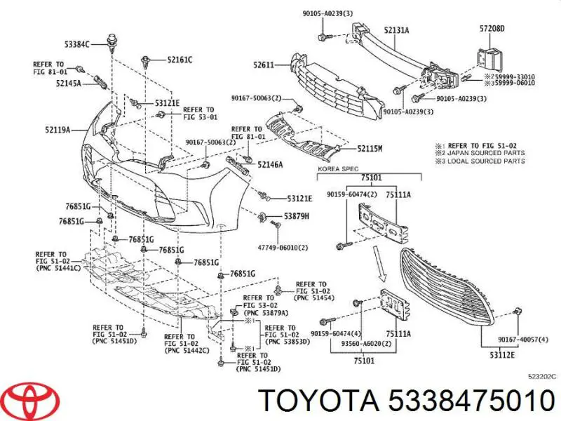 5338475010 Toyota Spinka mocowania zderzaka przedniego
