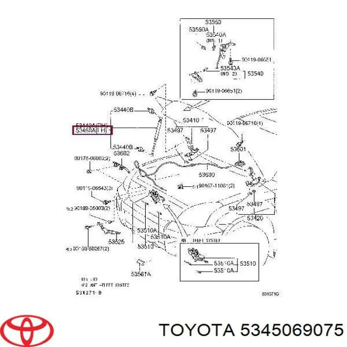Do koszyka 5345069075 Toyota Amortyzator maski prawy = siłownik maski prawy