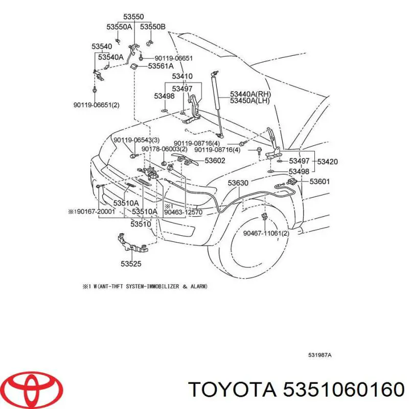 Zamek maski Toyota 5351060160 cena, od 20,96 USD