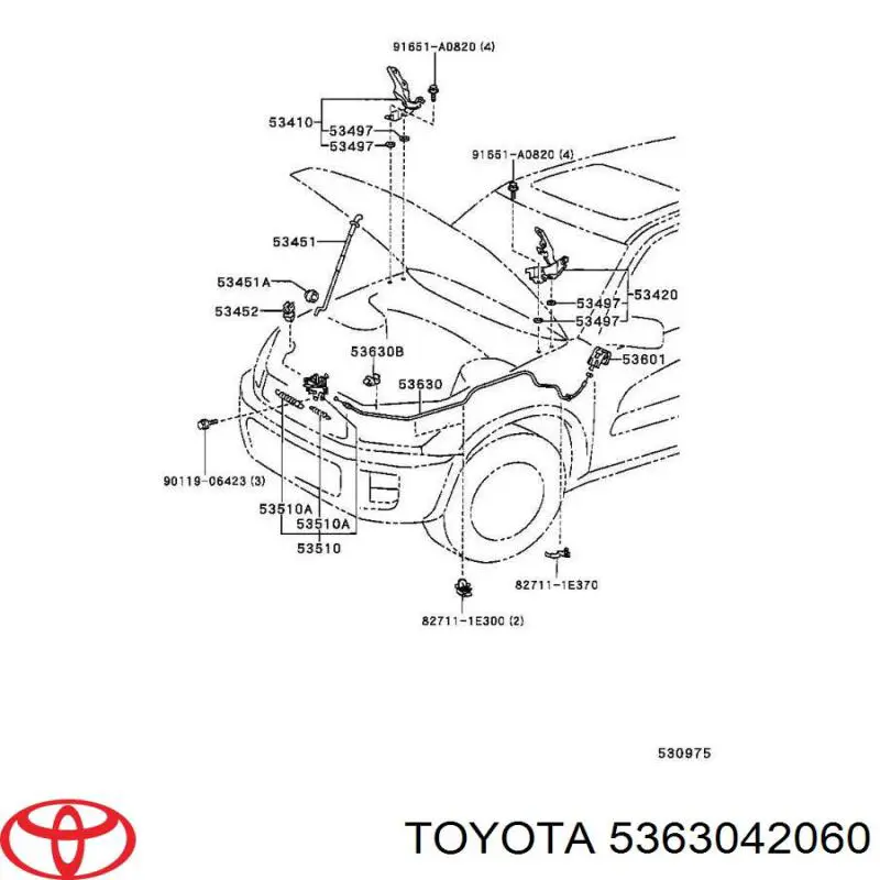 Linka otwierania maski Toyota RAV4 II SUV (XA2) (2000 - 2005) cena, od 100,73 USD
