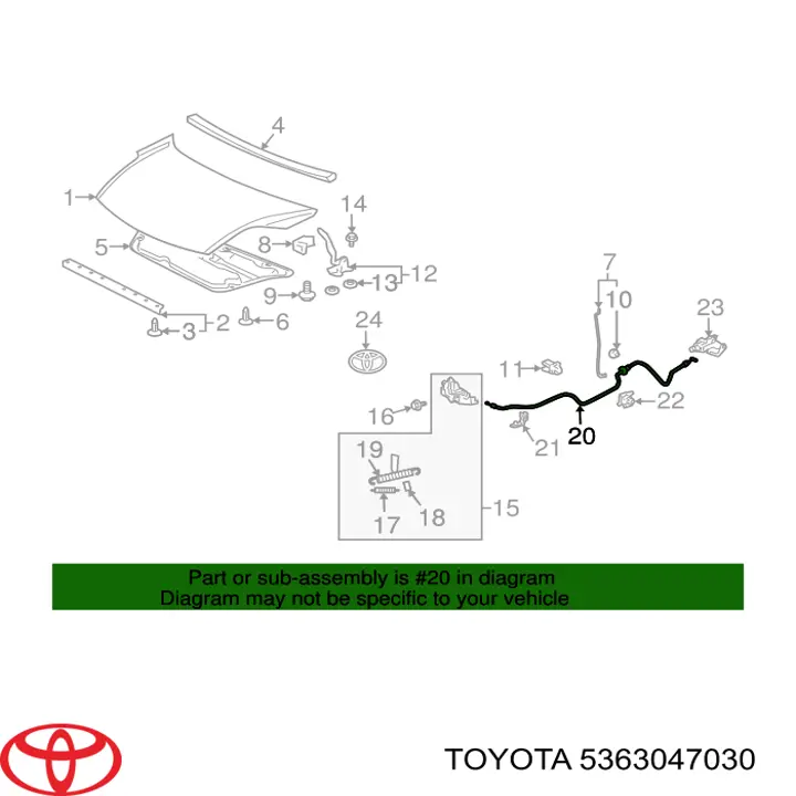 Linka otwierania maski do Toyota Prius  NHW20
