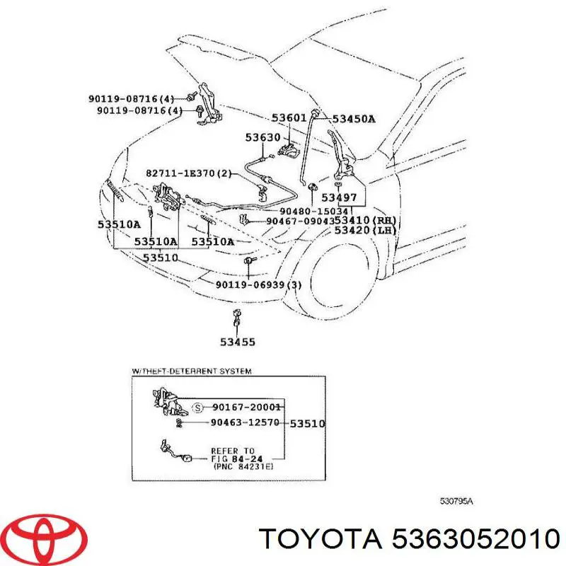 Linka otwierania maski Toyota 5363052010 cena, od 51,66 USD