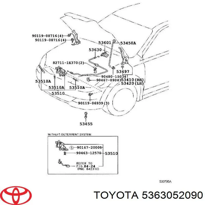 Linka otwierania maski Toyota 5363052090 cena, od 83,76 USD