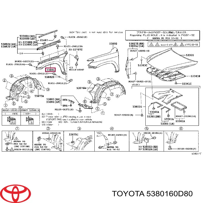5380160D80 Toyota Błotnik przedni lewy