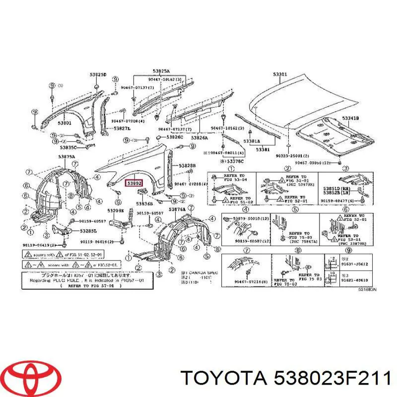 538023F211 Toyota błotnik przedni lewy