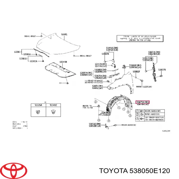 Nadkole błotnika przedniego prawe do Toyota Highlander III U5
