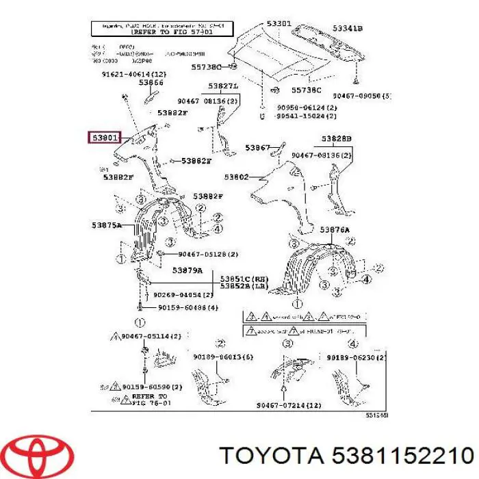 Błotnik przedni prawy Toyota 5381152210 cena, od 60,77 USD