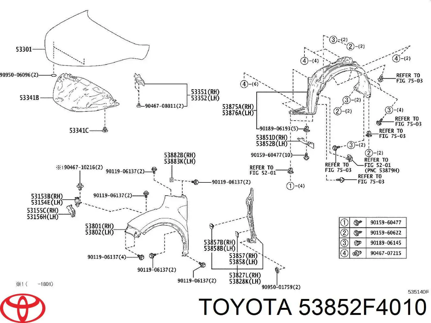 Chlapacz zderzaka przedniego lewy Toyota 53852F4010 cena, od 37,86 USD