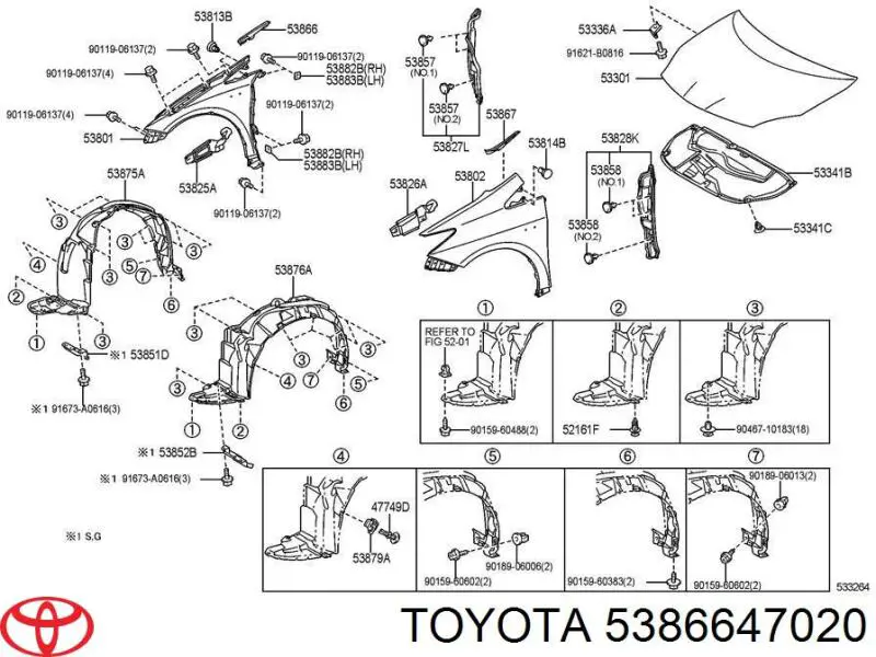 5386647020 Toyota Nakładka błotnika przedniego prawego