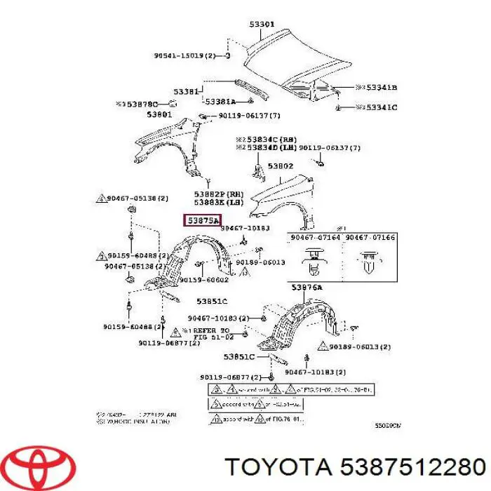 Do koszyka 5387512280 Toyota Nadkole błotnika przedniego prawe
