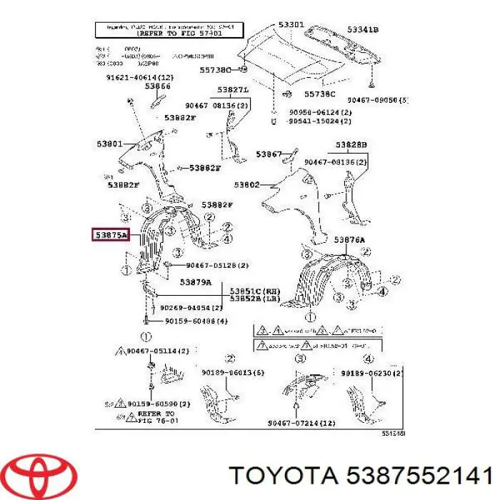 Do koszyka 5387552140 Toyota Nadkole błotnika przedniego prawe