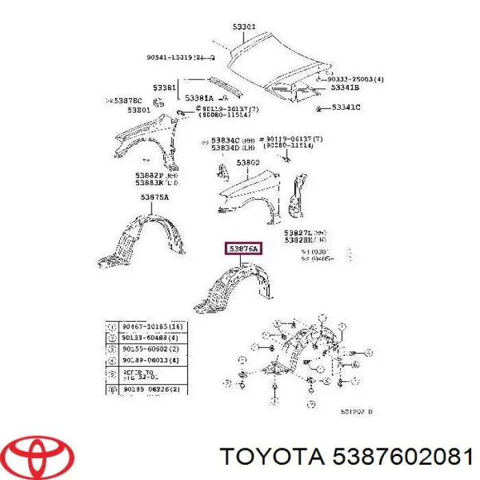 Nadkole błotnika przedniego lewe Toyota 5387602081 cena, od 14,85 USD