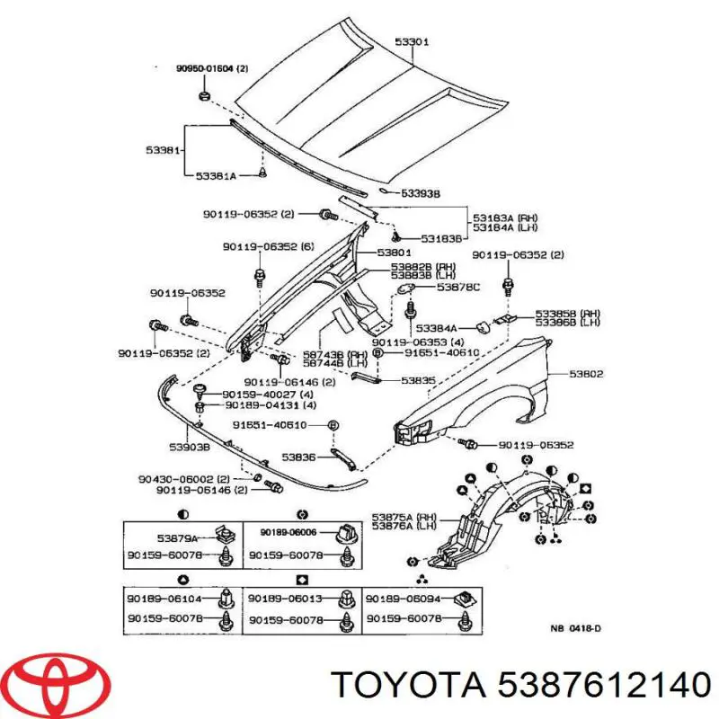 Do koszyka 5387612140 Toyota Nadkole błotnika przedniego lewe