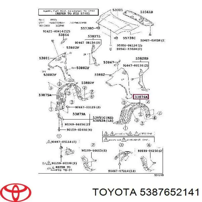 5387652141 Toyota Nadkole błotnika przedniego lewe