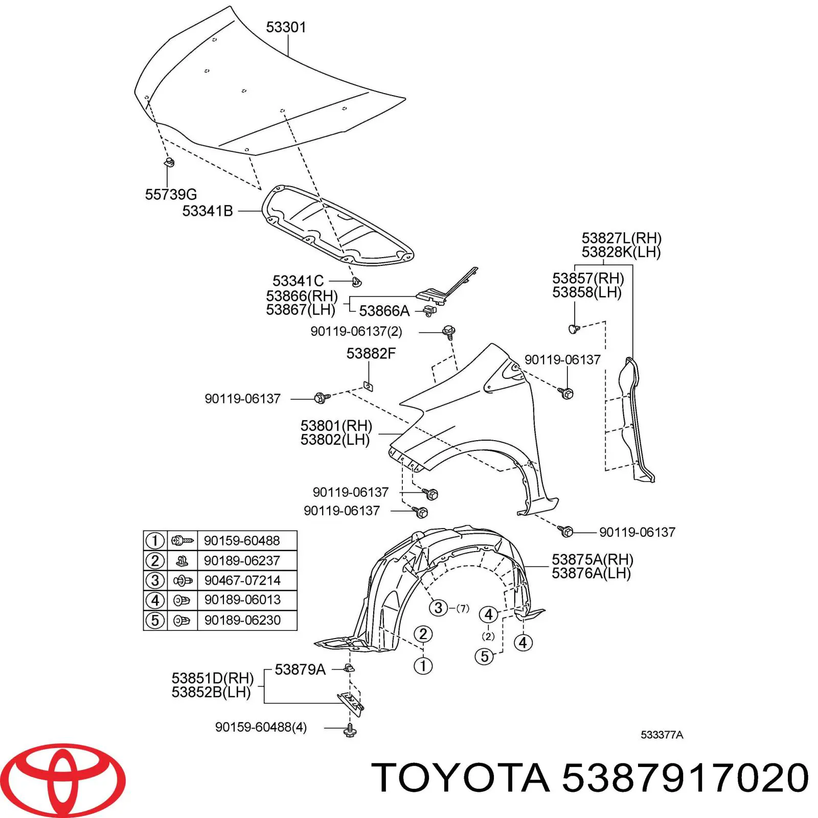 Wspornik zderzaka przedniego Toyota 5387917020 cena, od 2,33 USD