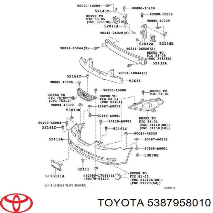 Wspornik zderzaka przedniego zewnętrzny Toyota 5387958010 cena, od 0,89 USD
