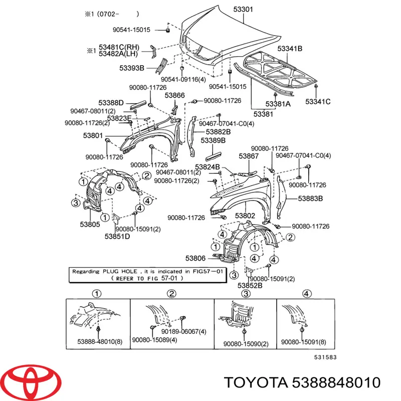 Do koszyka 5388848010 Toyota Spinka mocowania nadkola przedniego