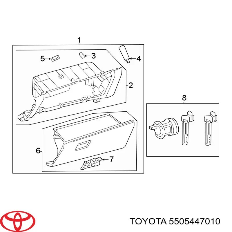 Amortyzator pokrywy schowka podręcznego Toyota 5505447010 cena, od 19,09 USD