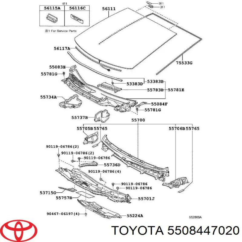 5508447020 Toyota Wtyczka mankietu bocznego