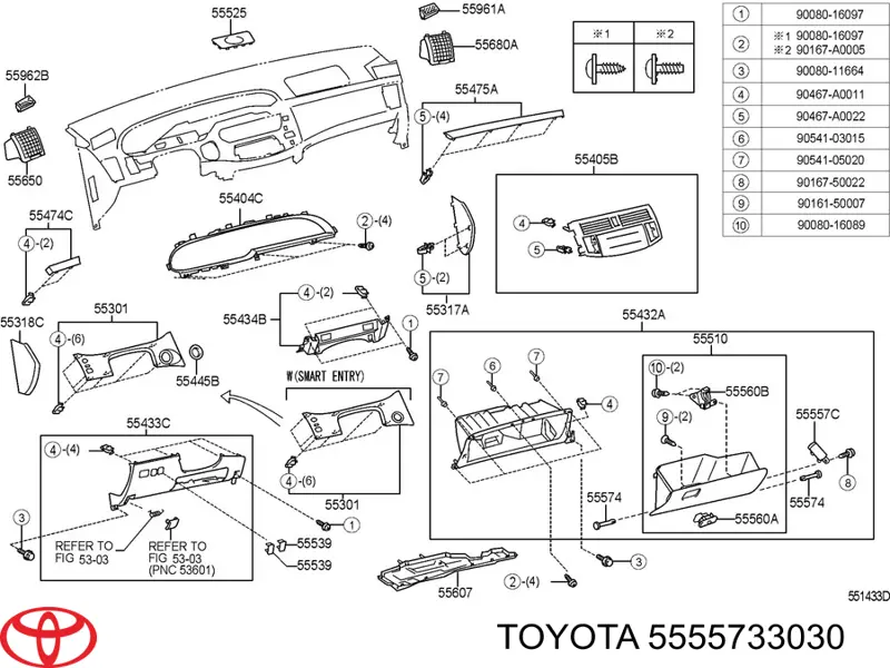 Zawias (prowadnica) schowka Toyota 5555733030 cena, od 12,56 USD
