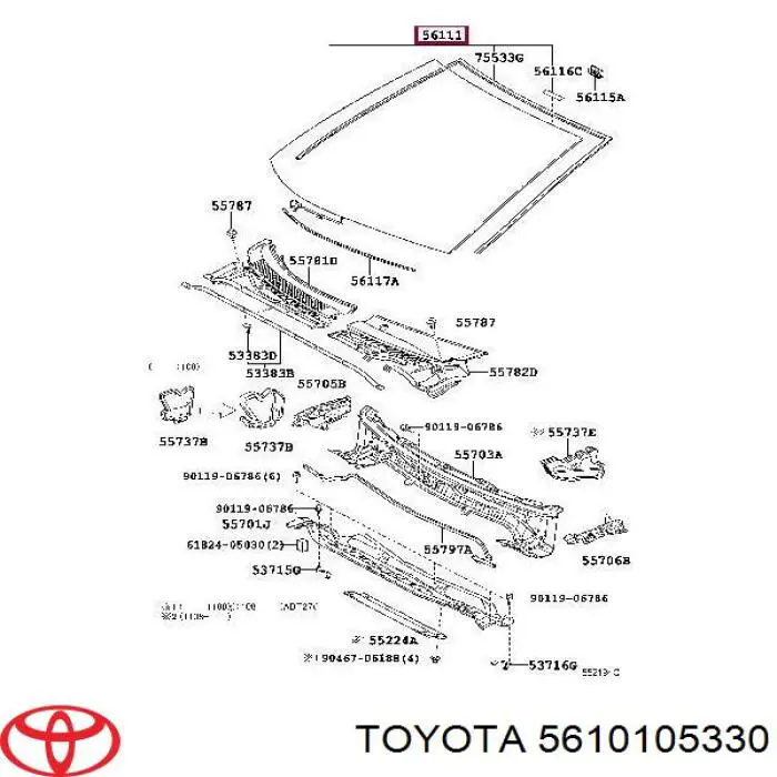 Szyba przednia Toyota 5610105360 cena, od 164,95 USD