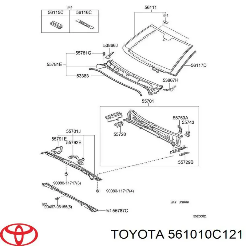 Szyba przednia Toyota 561010C121 cena, od 1087,15 USD