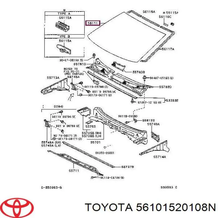 Szyba przednia Toyota 5610152010 cena, od 106,88 USD