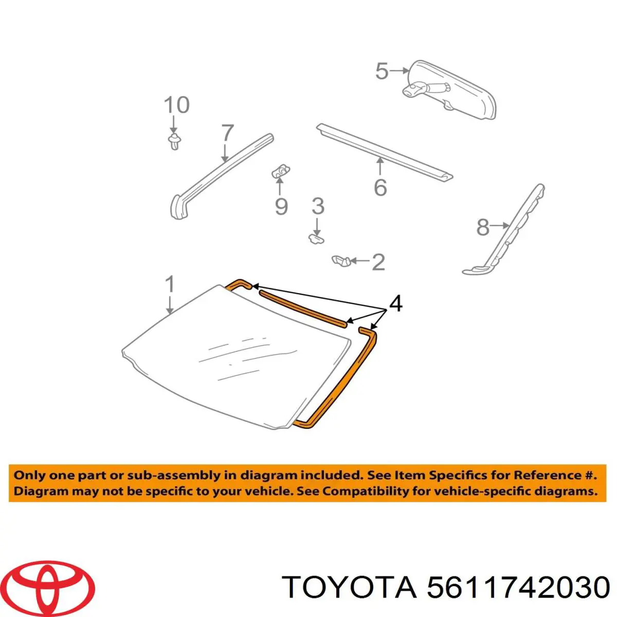 Uszczelka szyby przedniej Toyota 5611742030 cena, od 22,67 USD