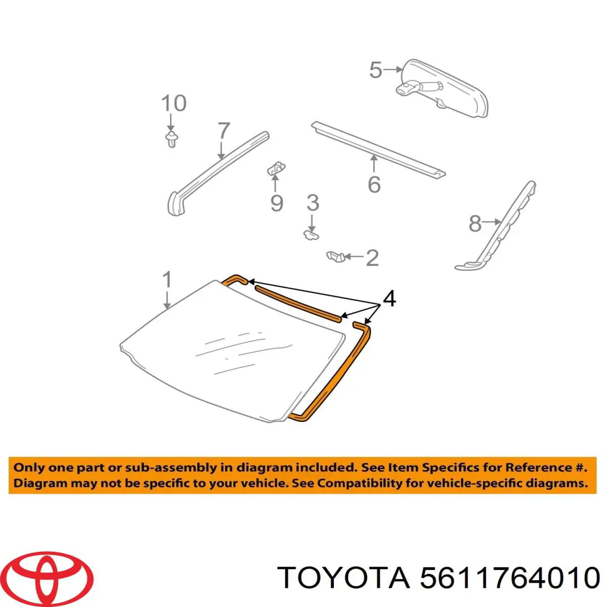 Uszczelniacz szyby przedniej lewy/prawy Toyota 5611764010 cena, od 22,61 USD