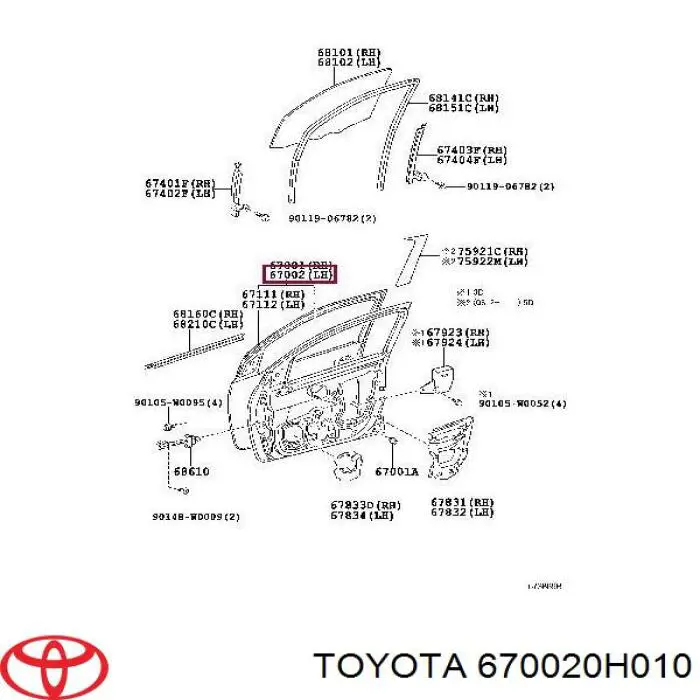 670020H010 Toyota Drzwi przednie lewe