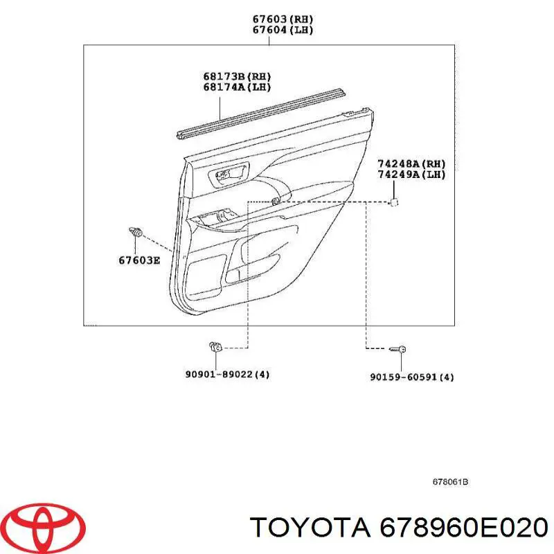 678960E020 Toyota Uszczelka drzwi tylnych lewych (na drzwiach)