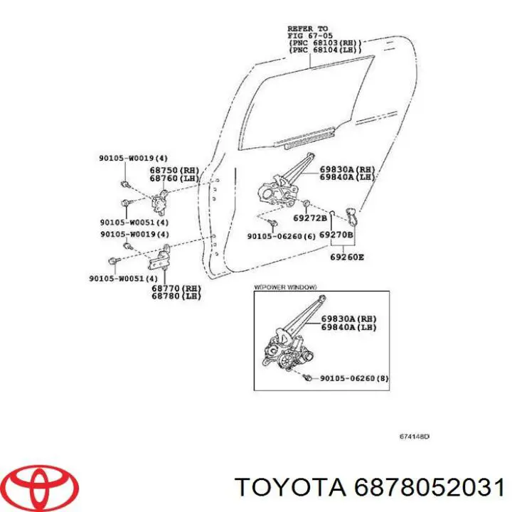 6878052031 Toyota Zawias drzwi tylnych lewych