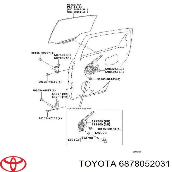 Zawias drzwi tylnych lewych Toyota 6878052031 cena, od 23,35 USD