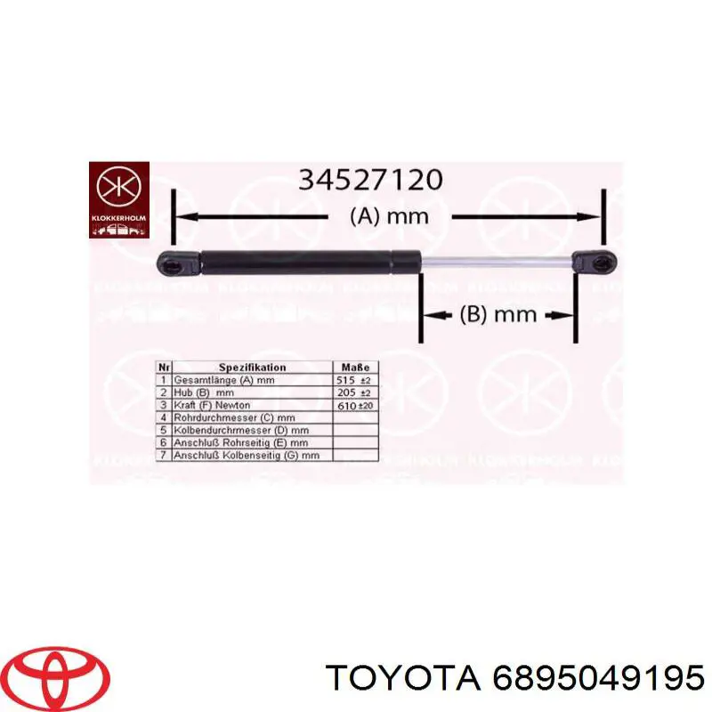 Do koszyka 6895049185 Toyota Amortyzator klapy bagażnika (3/5 drzwi-tylnych)