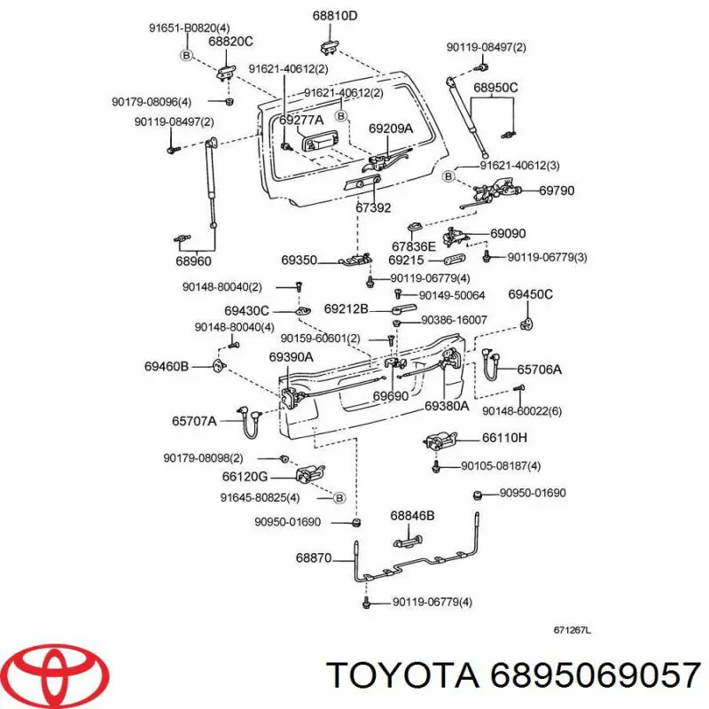Do koszyka 6895069057 Toyota Amortyzator klapy bagażnika (3/5 drzwi-tylnych)