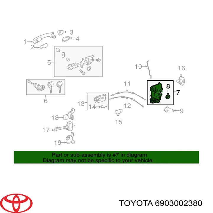 Zamek drzwi przednich prawych Toyota 6903002380 cena, od 66,57 USD