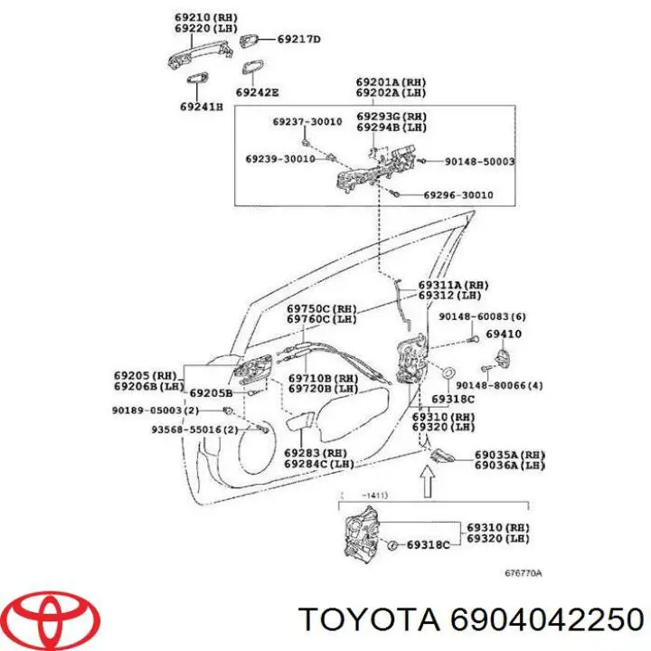 Zamek drzwi przednich lewych Toyota 6904042250 cena, od 82,80 USD