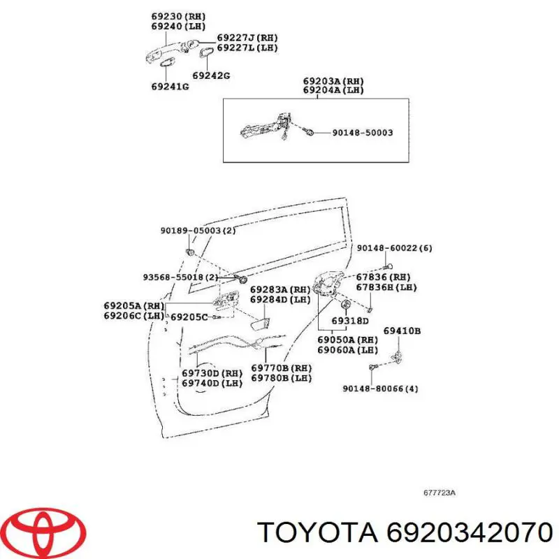 6920342070 Toyota Pałąk zewnętrznej klamki drzwi tylnych prawych