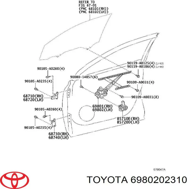 Mechanizm podnoszenia szyby drzwi przednich lewych do Toyota Highlander III U5