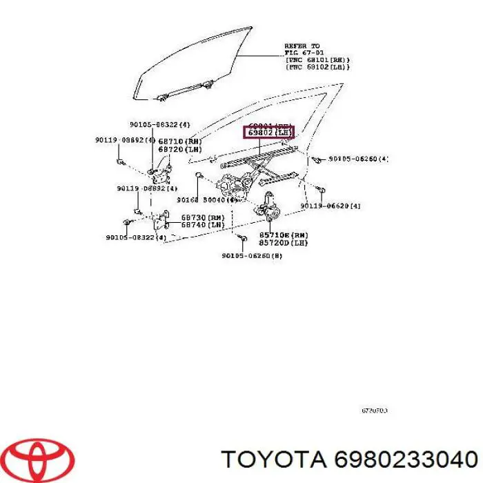 Mechanizm podnoszenia szyby drzwi przednich lewych do Lexus RX 330/350 U3