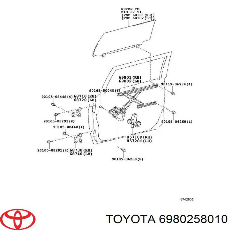 Mechanizm podnoszenia szyby drzwi przednich lewych Toyota 6980258010 cena, od 125,99 USD