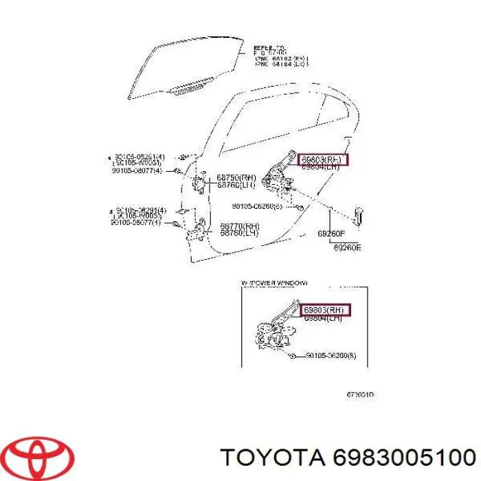 6983005100 Toyota Mechanizm podnoszenia szyby drzwi tylnych prawych