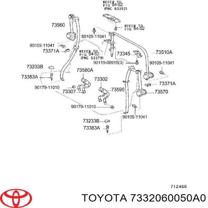 Pas bezpieczeństwa tylny Toyota 7332060050A0 cena, od 163,45 USD