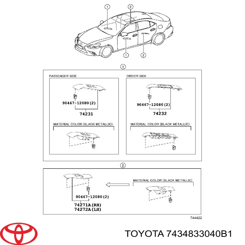 Zacisk / spinka / mocowanie osłony przeciwsłonecznej Toyota 7434833040B1 cena, od 6,43 USD