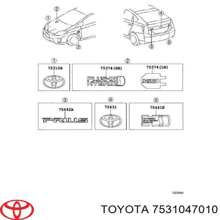 Emblemat na maskę Toyota 7531047010 cena, od 38,54 USD
