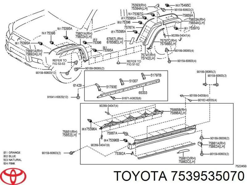 Do koszyka 7539535070 Toyota Spinka mocowania chlapacza
